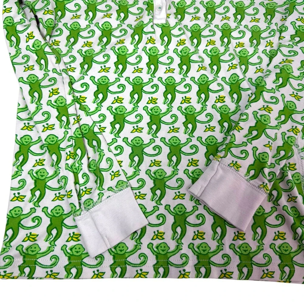 Roller Rabbit Monkey Pajama Set Kids Size 12 Green Pima Cotton Made Peru PJ